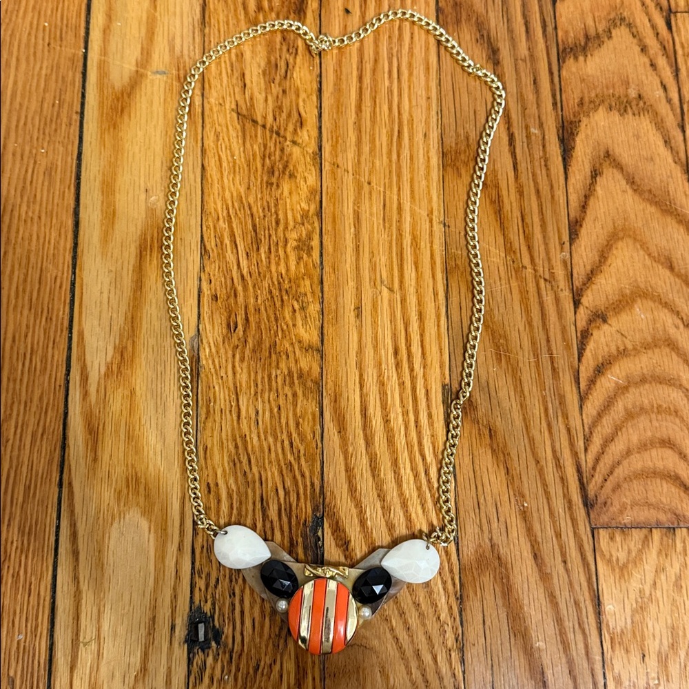 Gold Chain Necklace with Orange and Black Beads